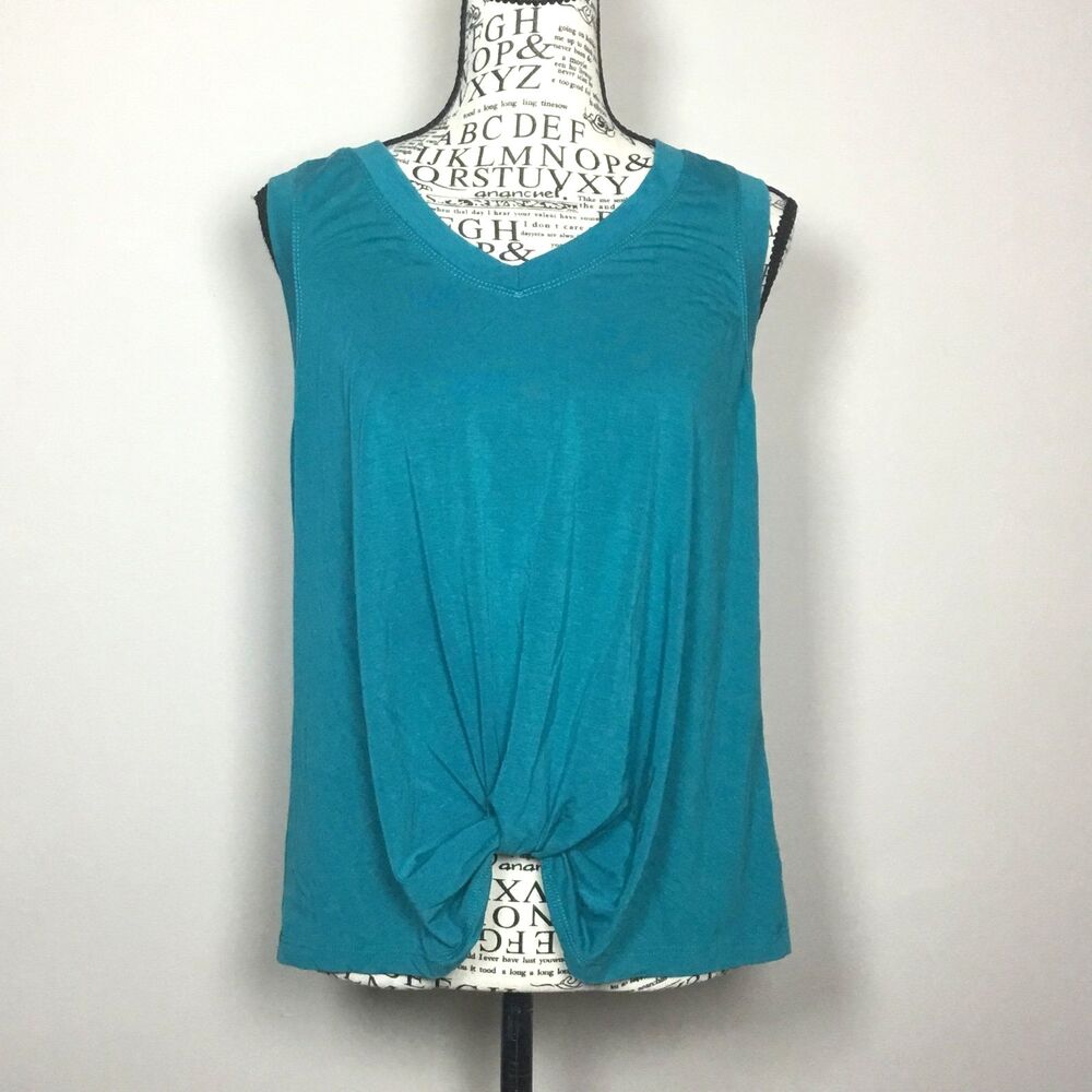 Teal green twist front top sleeveless stretchy minimalist versatile M